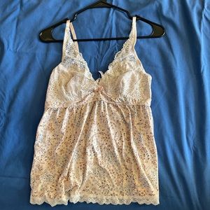 Pink and White Floral and Lacey Tank Top